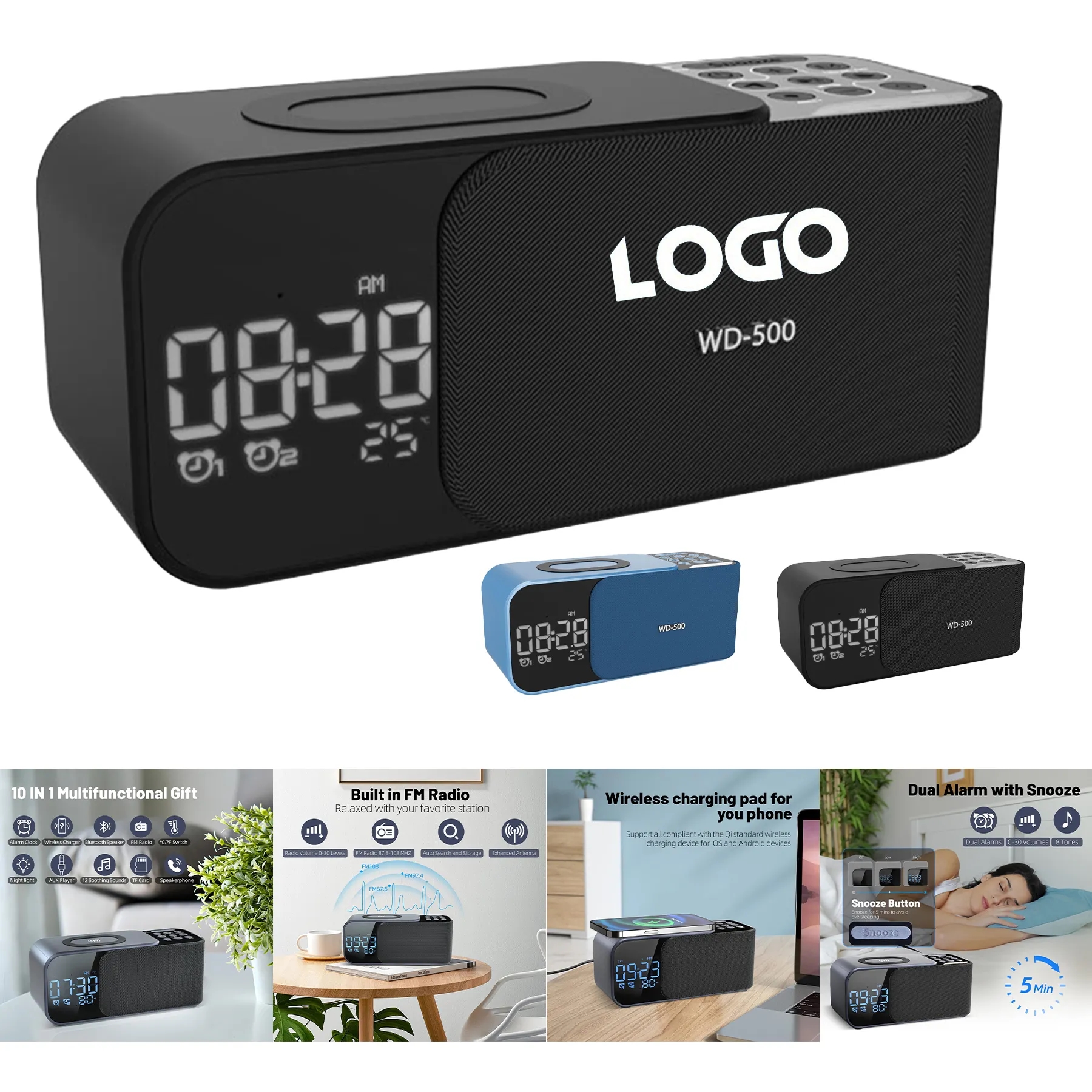 Stereo FM Radio with Wireless Charger, Alarm Clock 2