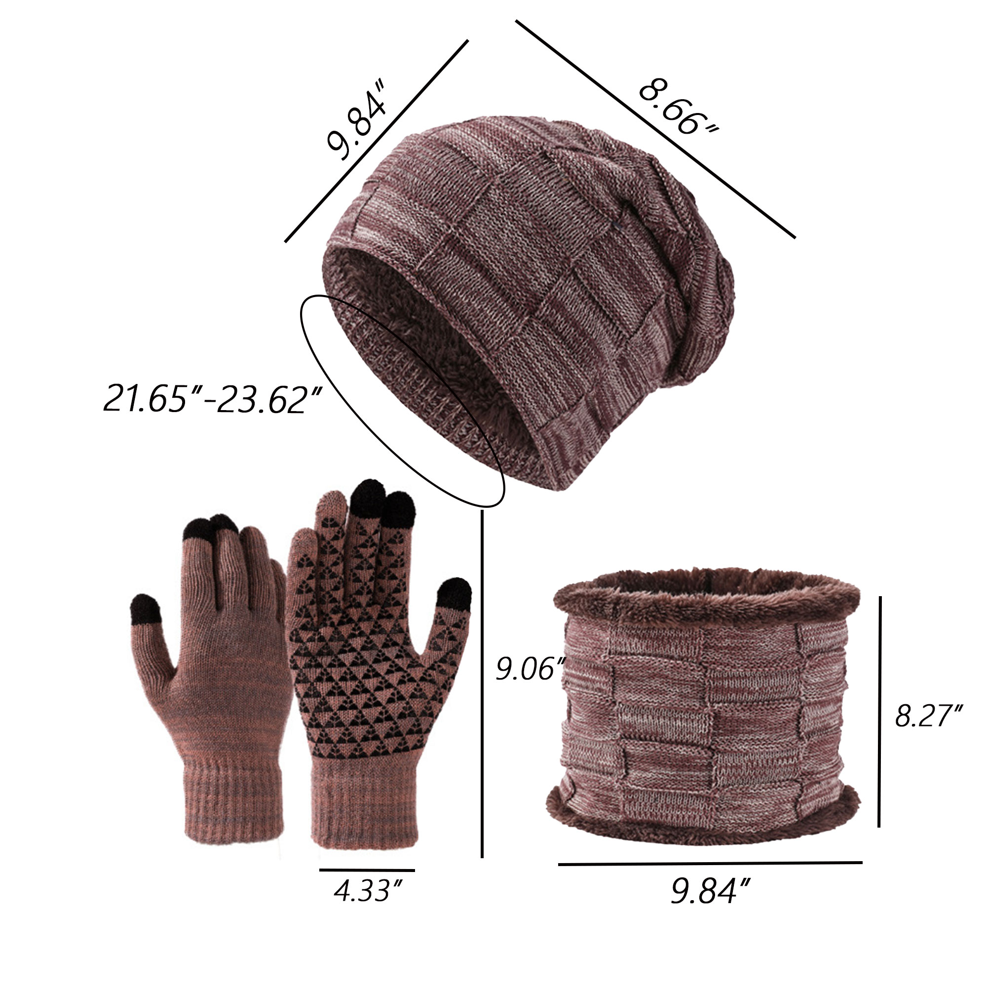 Winter Knitted Beanie Hat ,Scarf & Gloves Set 6
