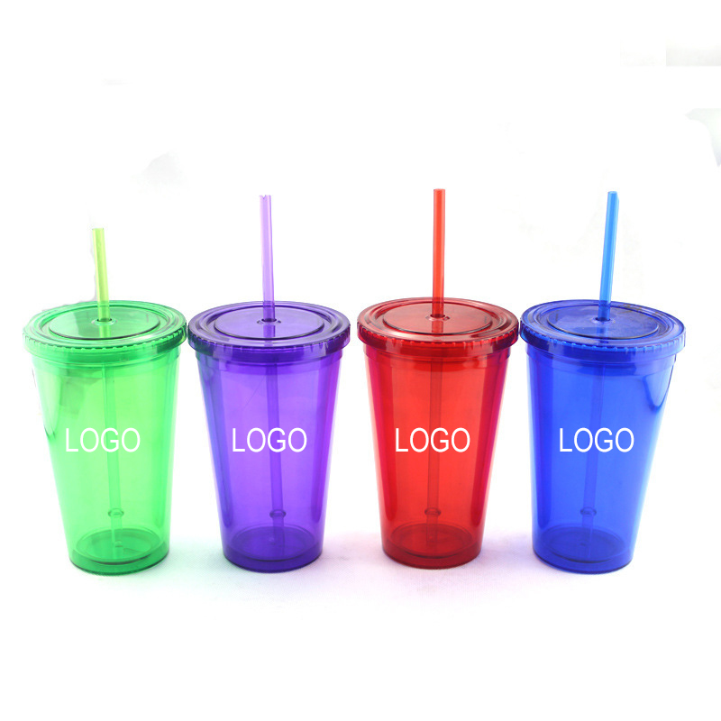 16oz double wall plastic tumbler cups with lid and straw 2
