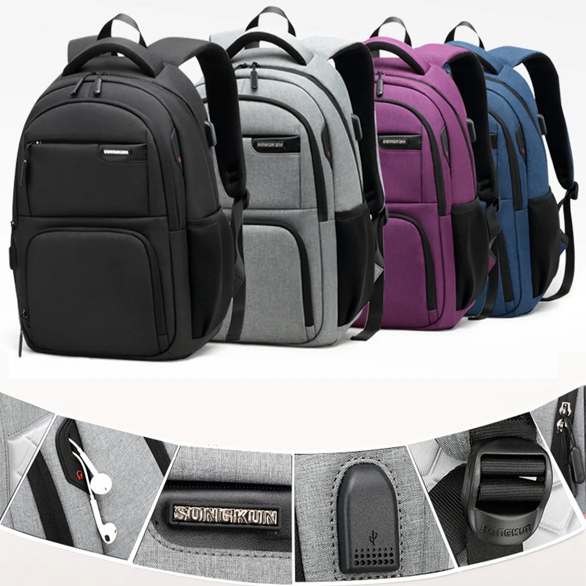 Waterproof Casual Laptop Backpack with USB Charging Port 3