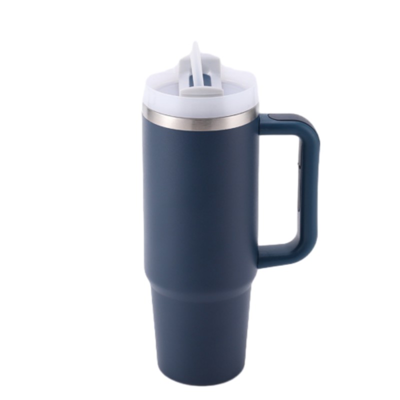 30 oz Vacuum Stainless Steel Tumbler W/ Handle & Straw 7