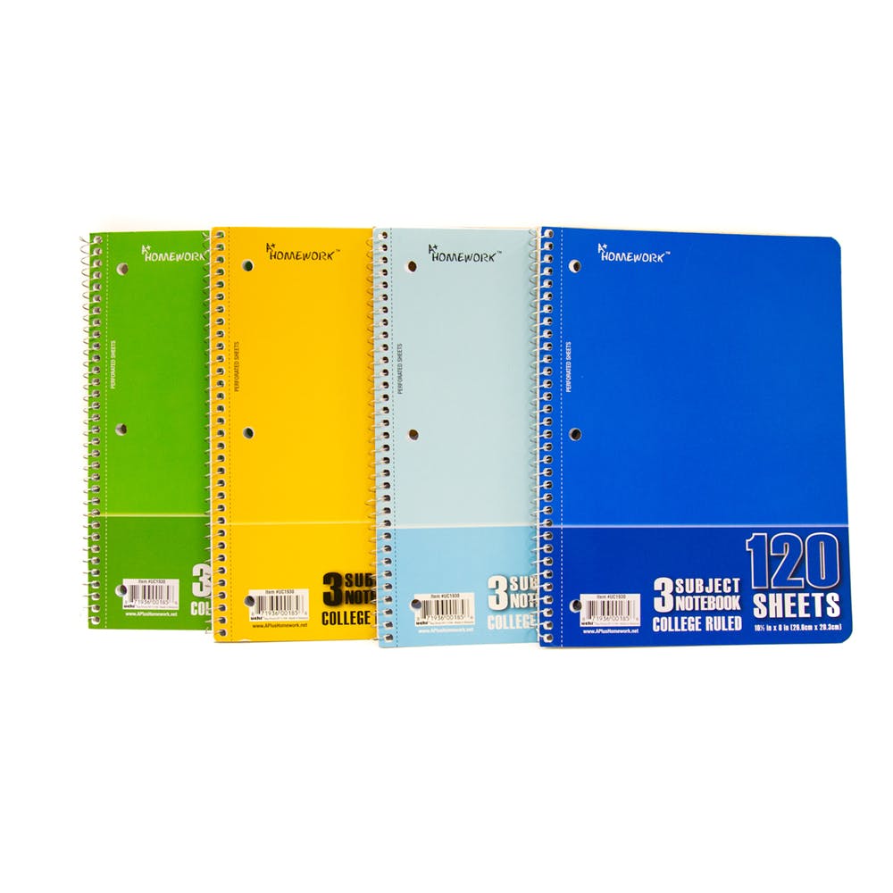 3 Subject College Ruled Spiral Notebooks - 120 sheets 8 Colors 1