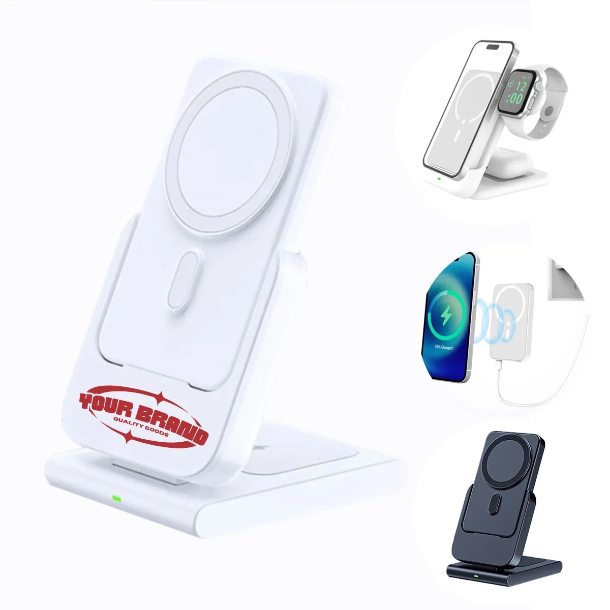 Foldable 3 In 1 Magnetic Power Bank With Stand For Iwatch 2