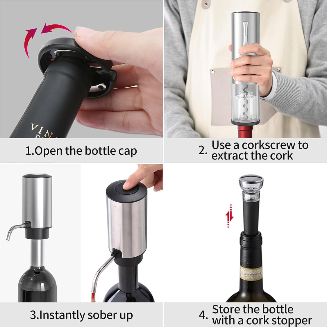 WineVault Automatic Opener, Aerator, Pourer & Preserver Set 8