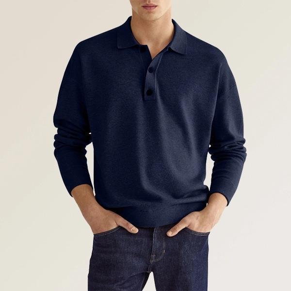 Long Sleeve V-neck Button Casual Men's Polo Shirt 6