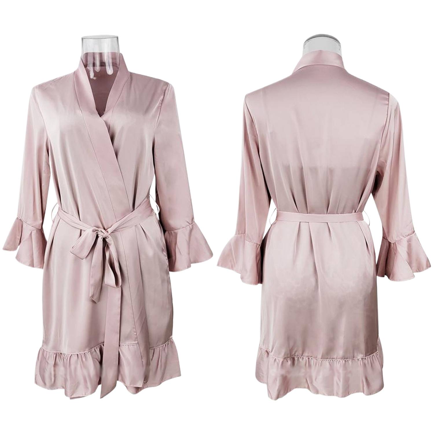 Women Polyester Flounced Hem Robe 7