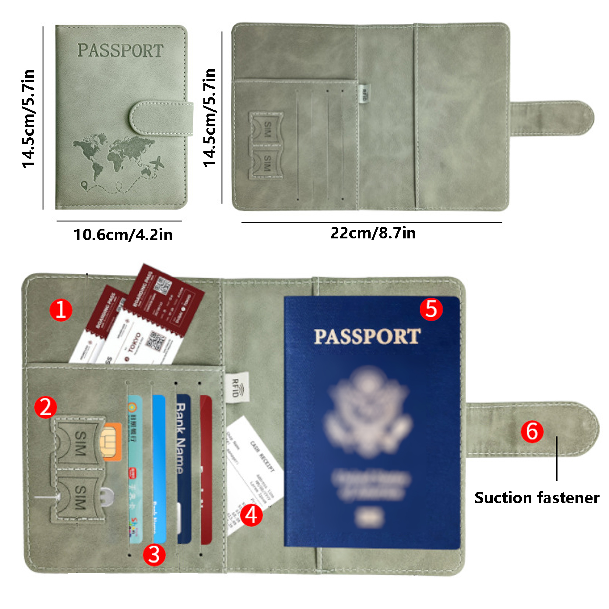 RFID-Blocking Leather Passport Holder with SIM Card Slots - Travel Organizer with Secure Suction Fa 1