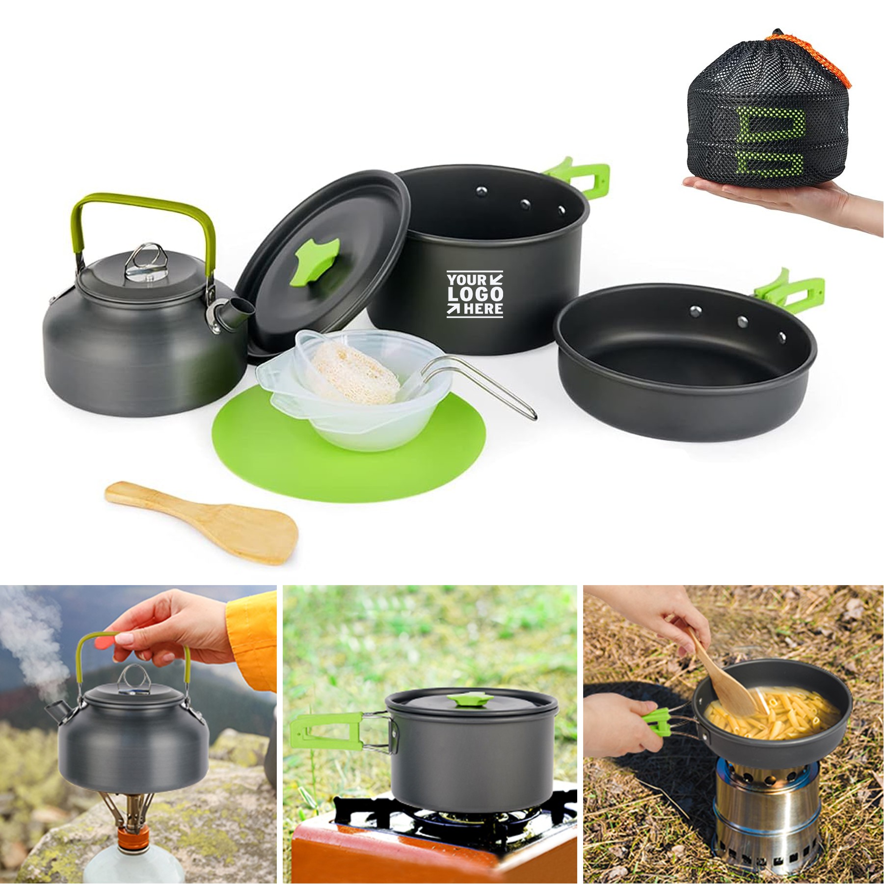 Camping Hiking Picnic Portable Mess Kit Backpacking Gear Non-Stick Camping Cooking Set 2