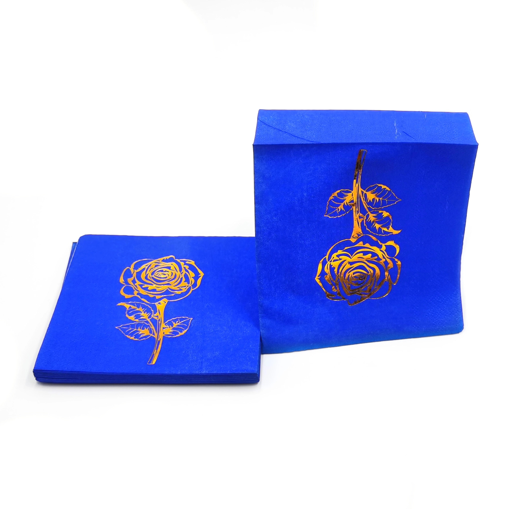 Custom Gold Foil Blue Cocktail Paper Napkins 6