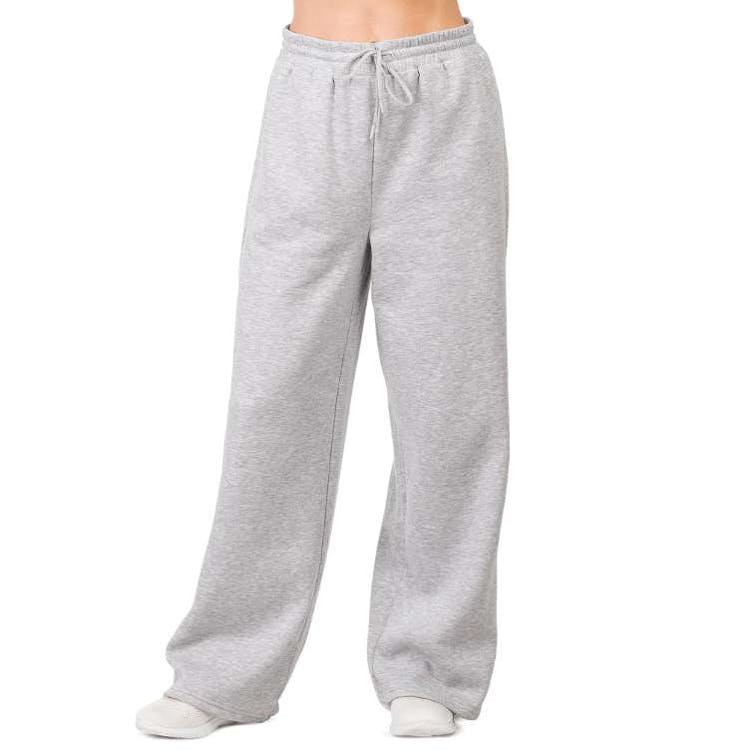 Ladies Fleece Wide-Leg Sweatpants - Small Heather Gray 2