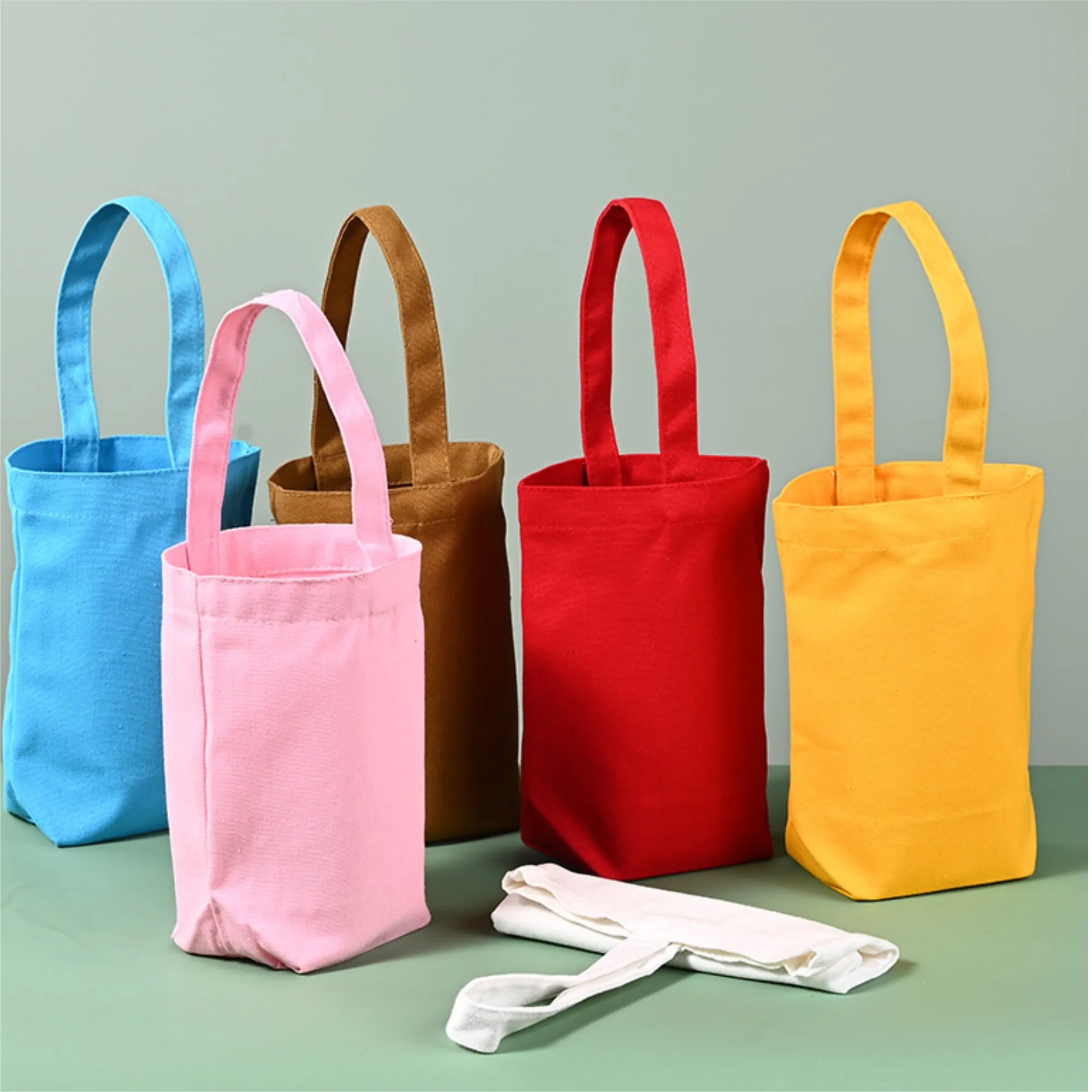 Canvas Bucket Handbag Mini Tote Water Bottle Carrier Bag, custom tote bag with logo imprint 3