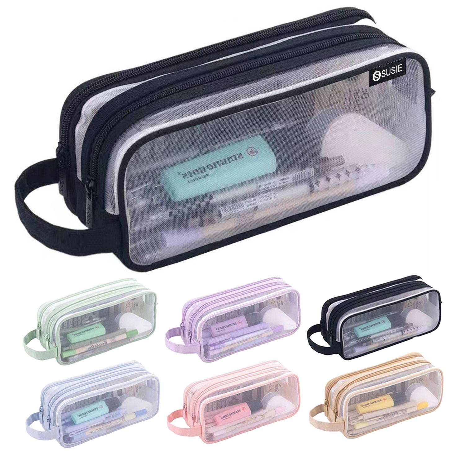 Clear Multifunctional Pencil Case with Compartments 2