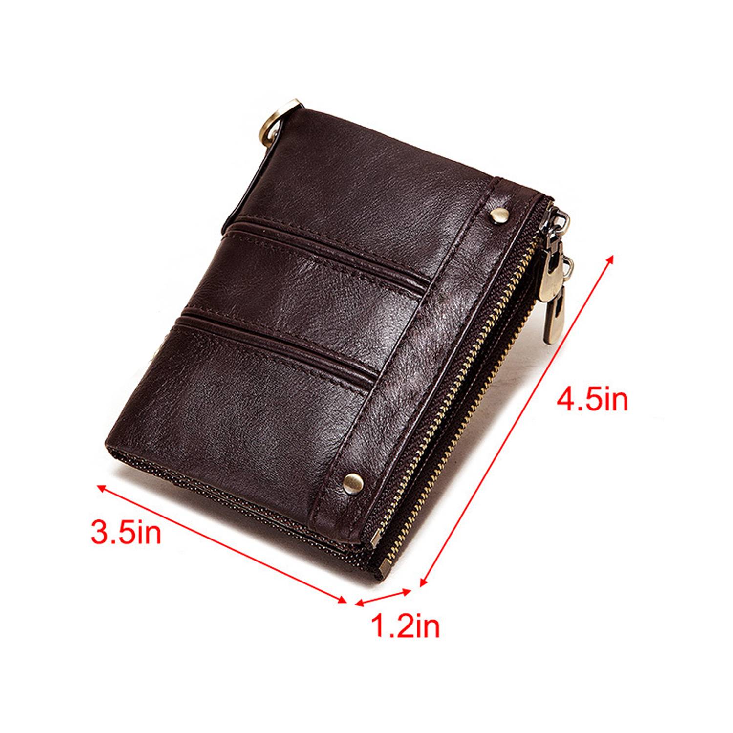 Genuine Leather Short Men's Double Zipper Wallet Purse 6