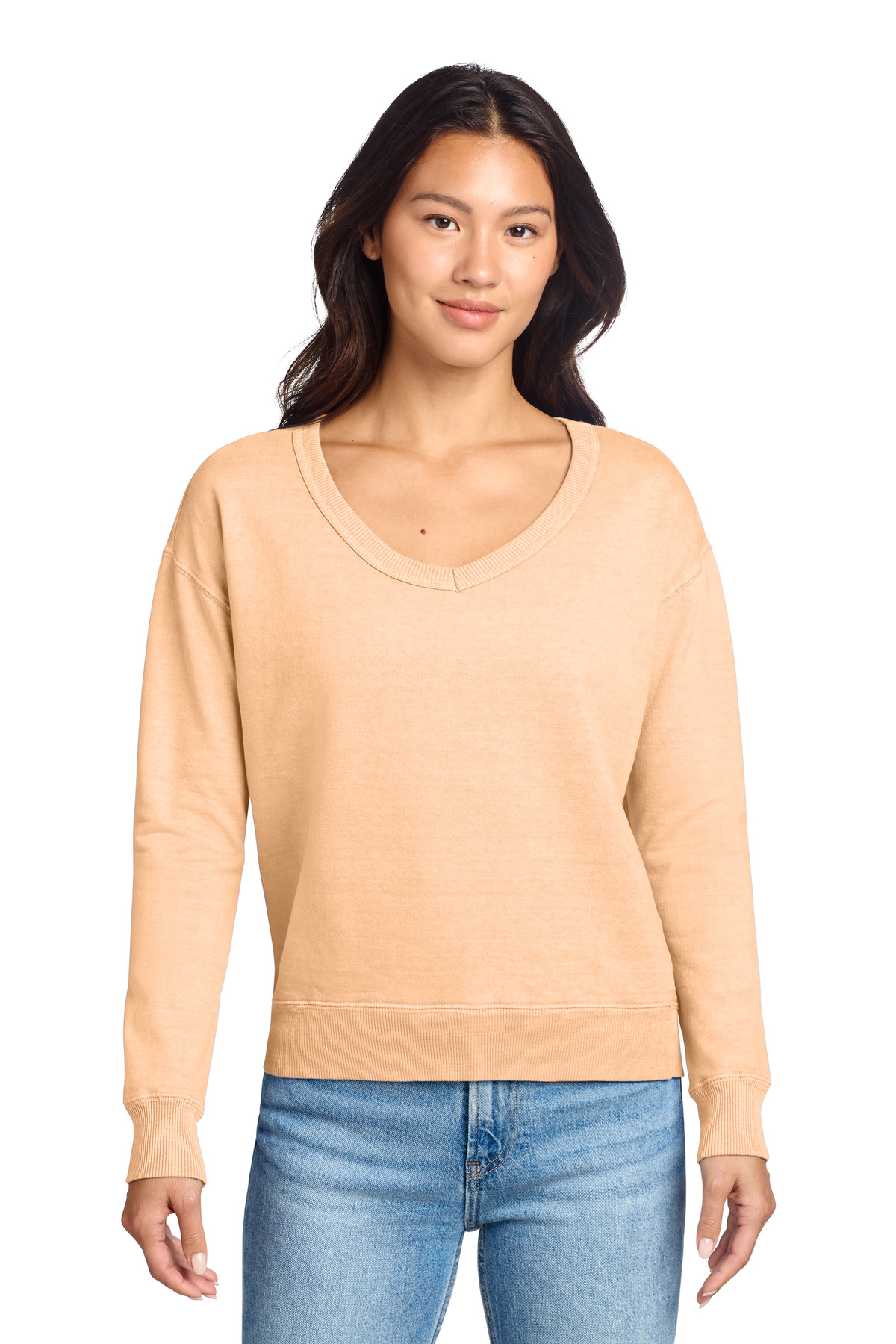 Port & Co Women's Beach Wash Garment-Dyed V-Neck Sweatshirt LPC098V 49