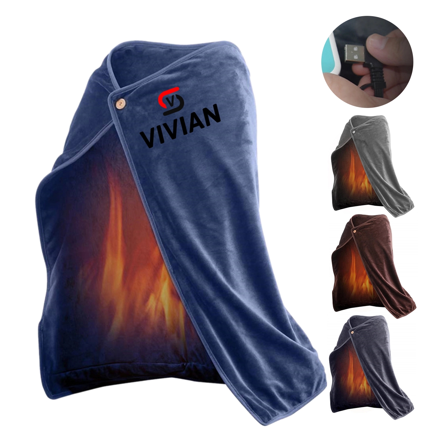 USB Electric Heated Flannel Blanket Wrap 1