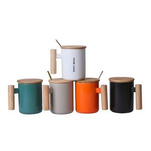 13 Oz Wooden Handle Ceramic Coffee Mug 3