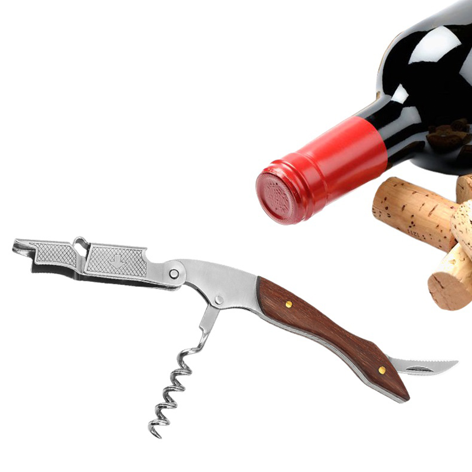 Foldable Stainless Steel Wine and Beer Opener with Knife 1