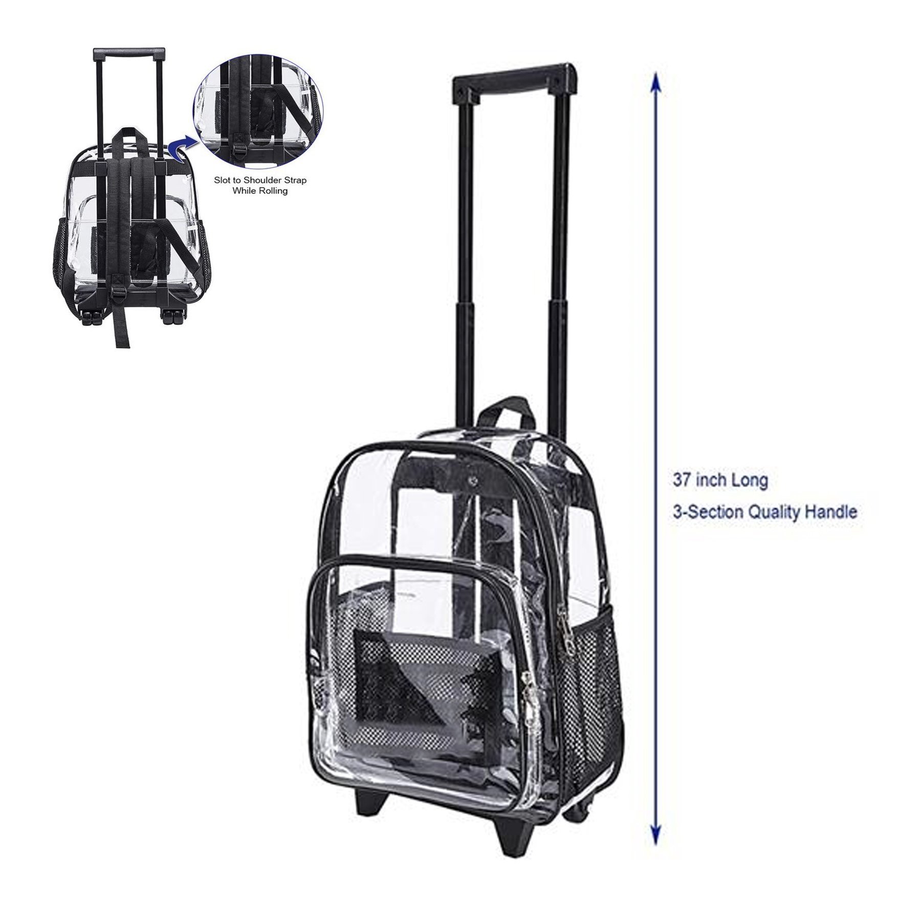 Clear Wheeled Rolling Backpack 2