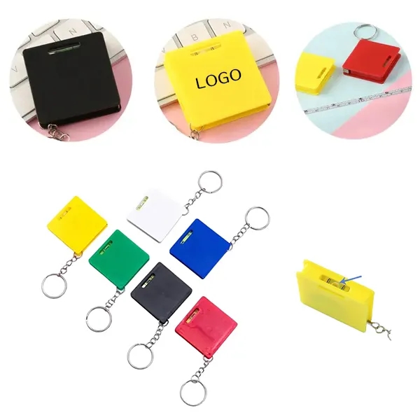 Mini Square Tape Measure Keychain - Horizontal Design 1