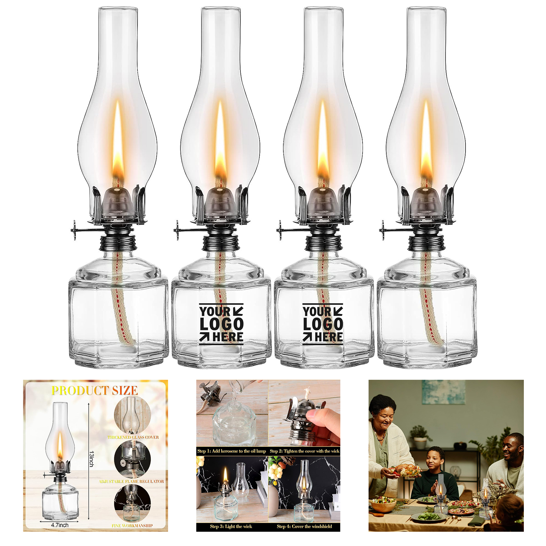 Vintage Oil Lantern Large Glass Clear Kerosene Decorative Hurricane Lamp Chamber Oil Lantern 