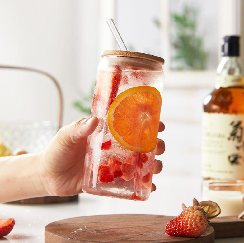 Glass Can with Lid and Glass Straw 2