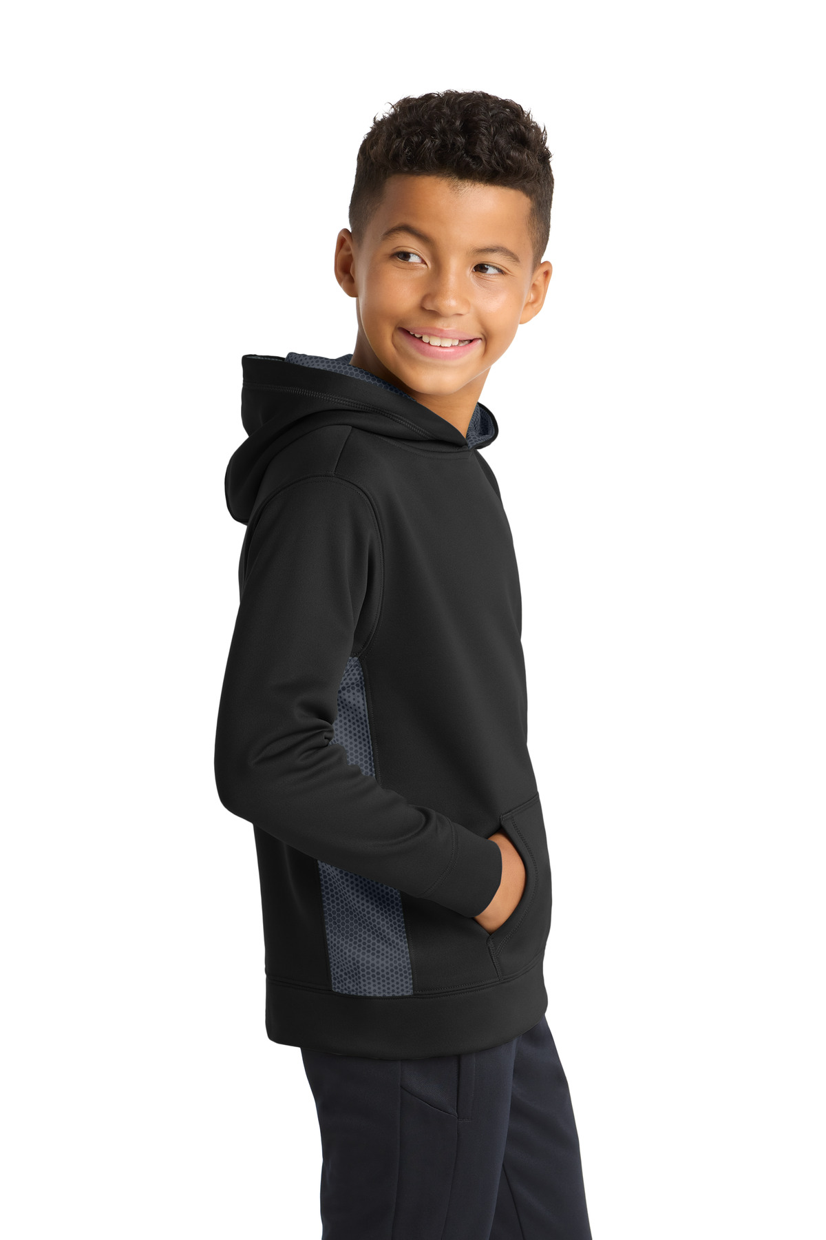 Sport-Tek Youth Sport-Wick CamoHex Fleece Colorblock Hooded Pullover. YST239 7