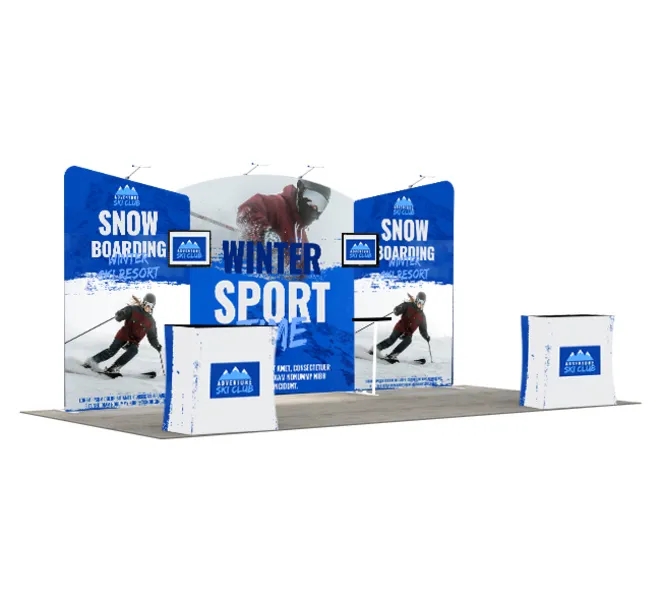 20ft Inline Trade Show Booth – Backwall Display with Dual Counters & Side Panels 2