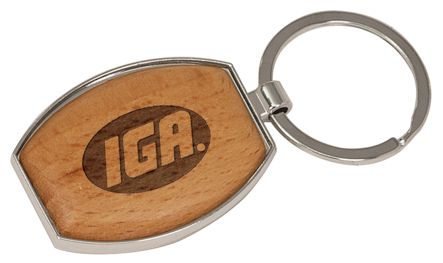 Silver/Wood Oval Keychain Laser Engraved