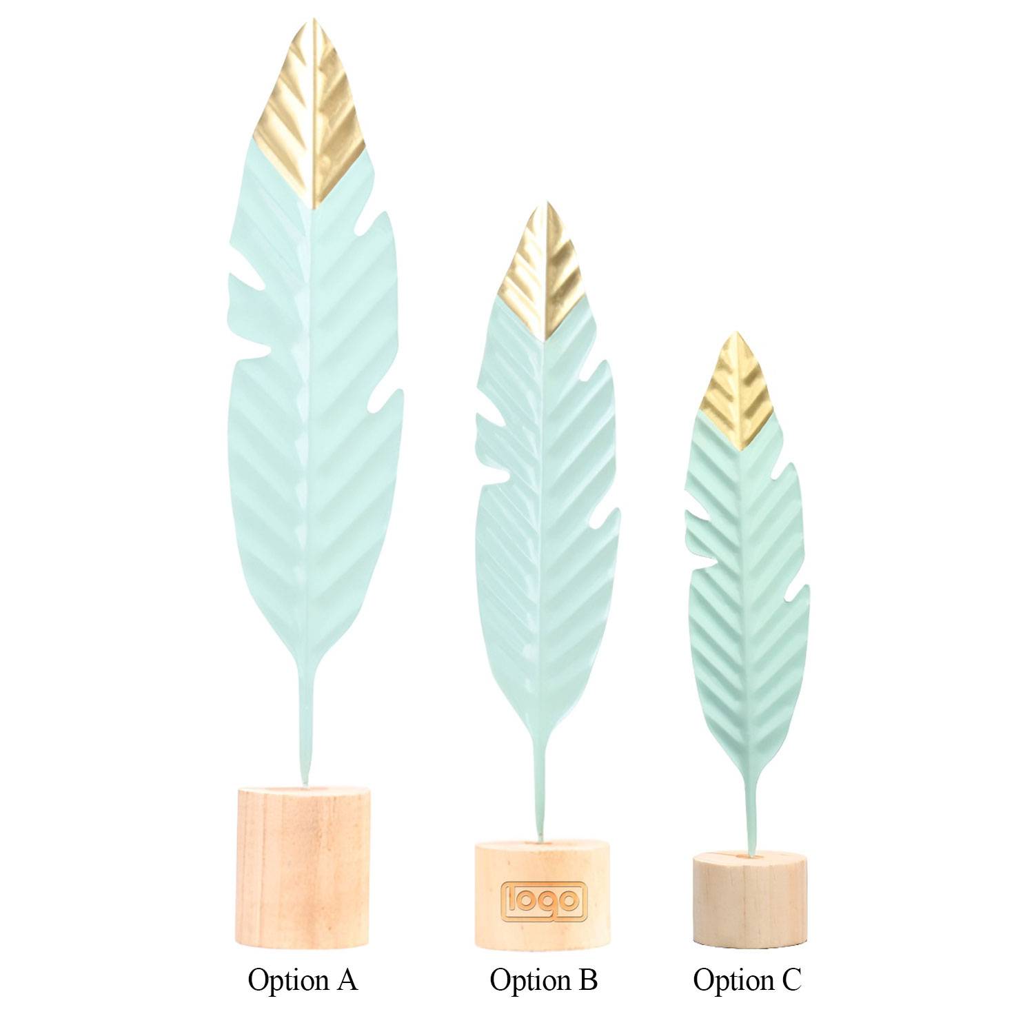 Elegant Home Decor Feather Decoration W/ Wooden Base 2