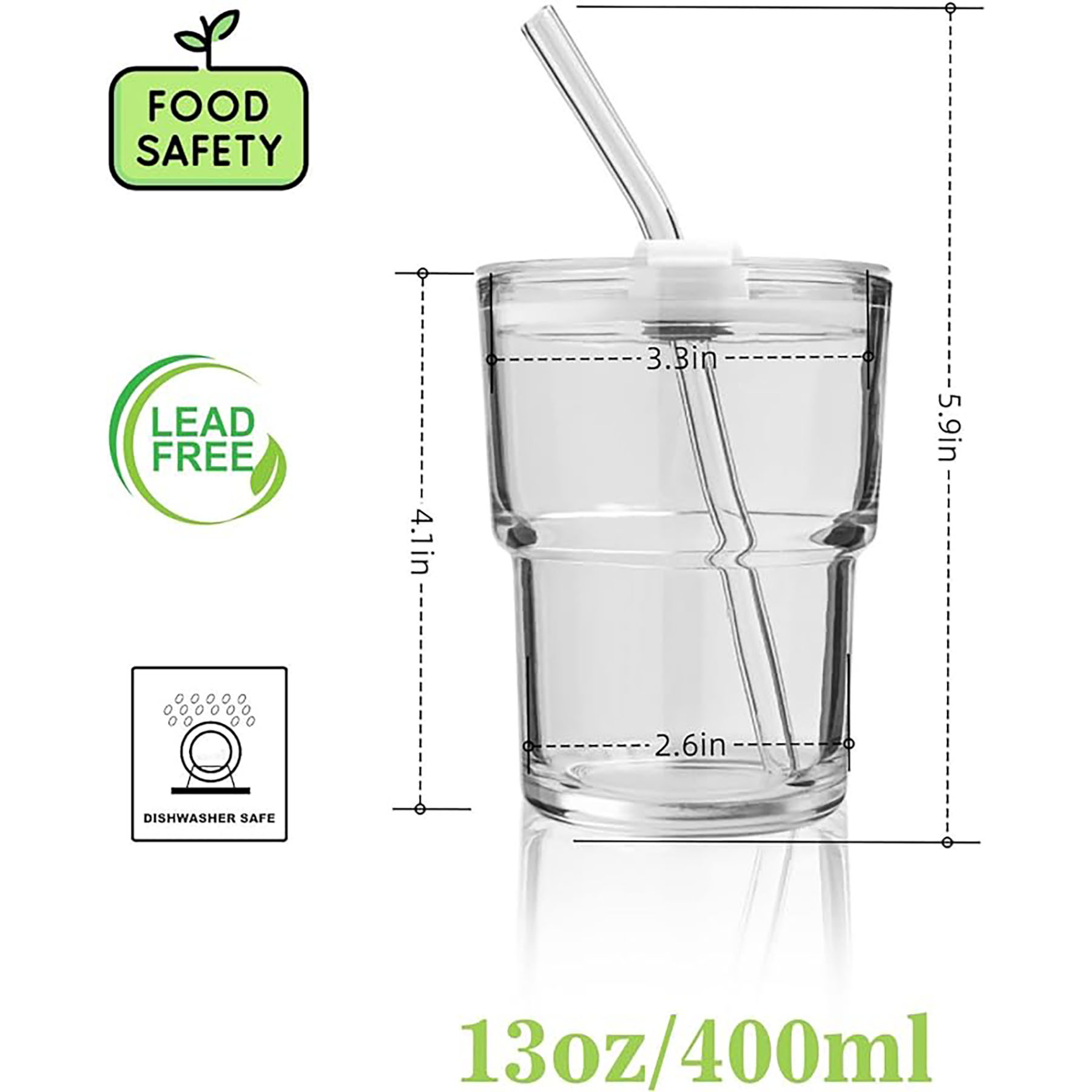13 oz. Glass Cup With Lid And Straw 8