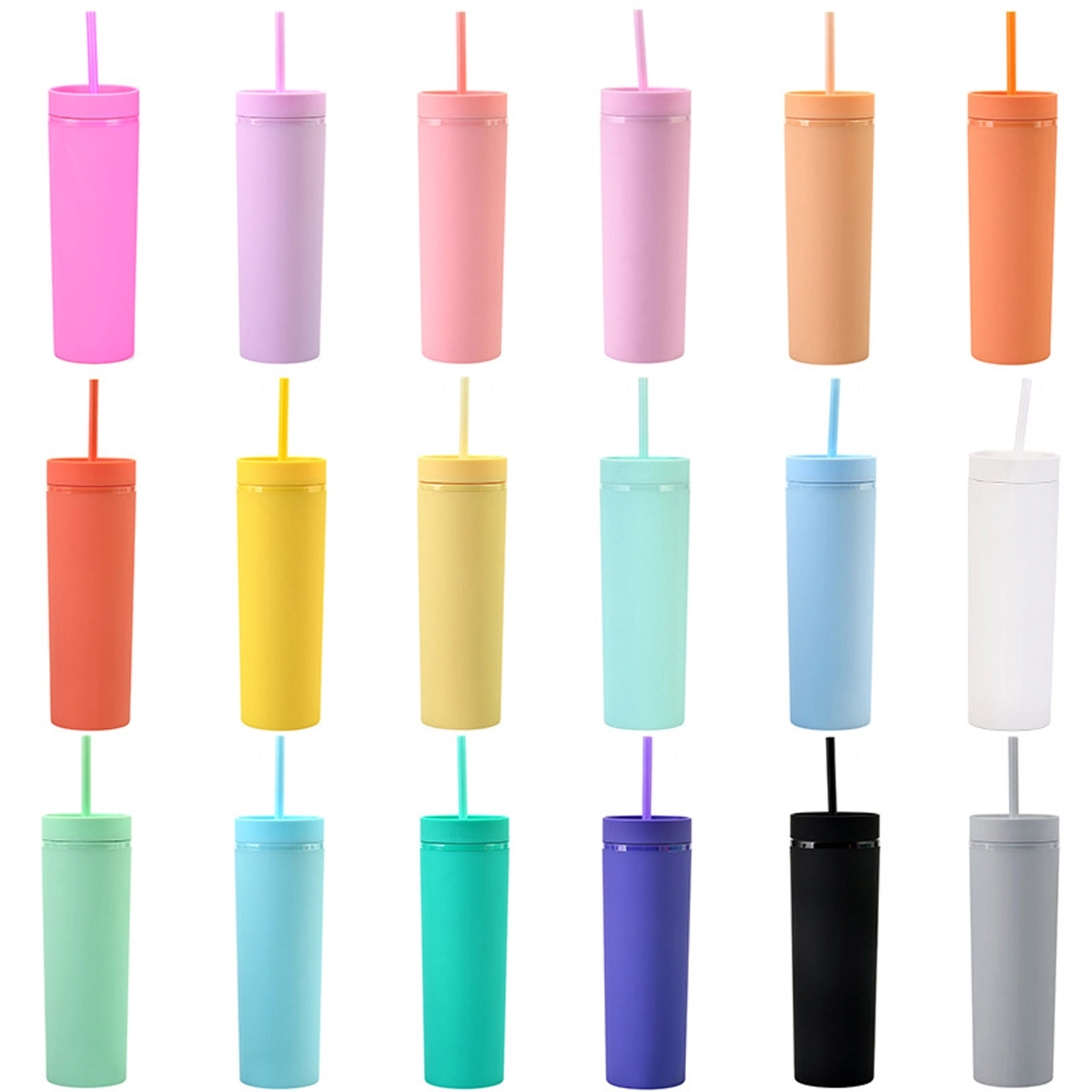 16 Oz.Skinny Tumbler With Straws 3