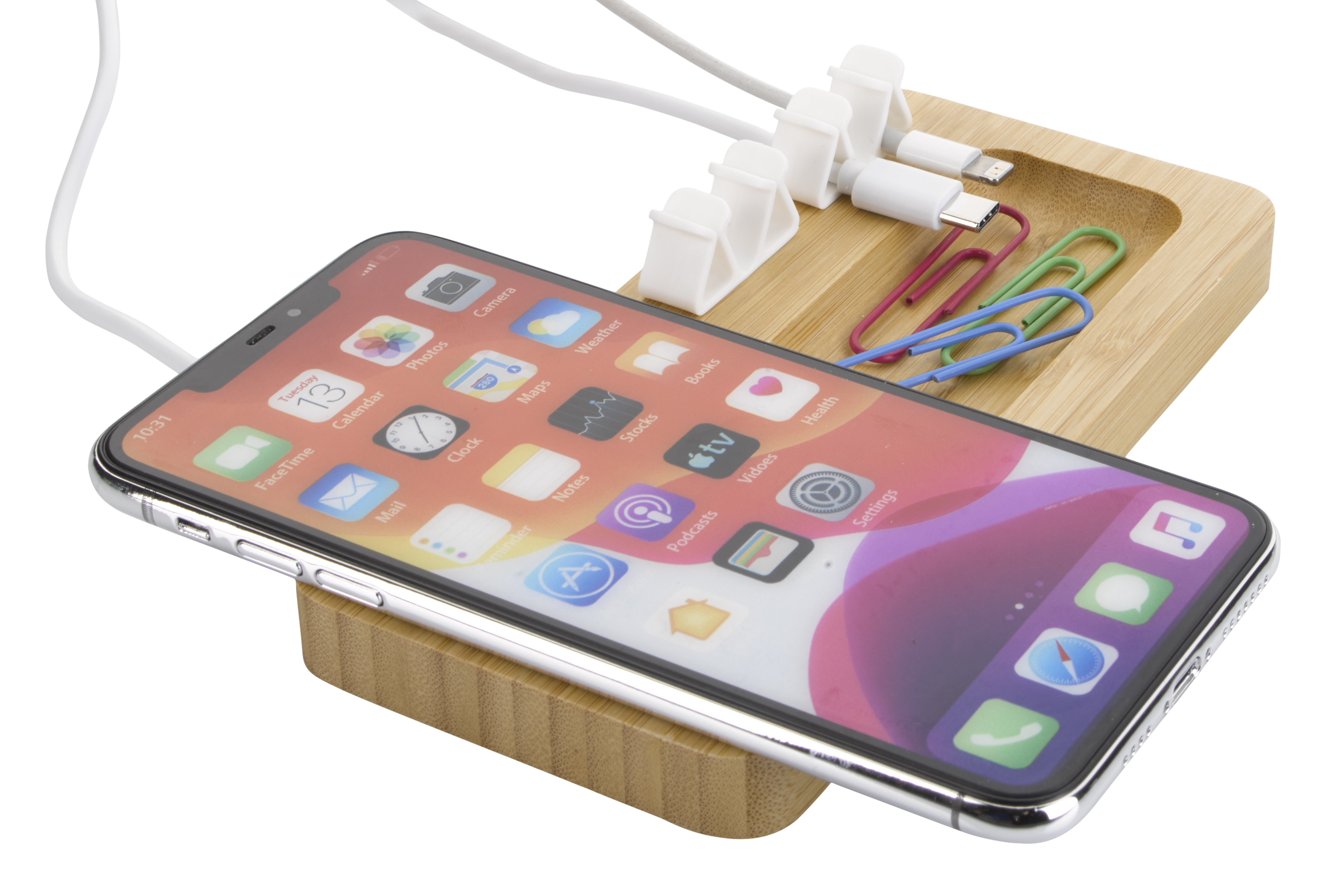 Bamboo 10W Wireless Charging Pad with Cable Organizer