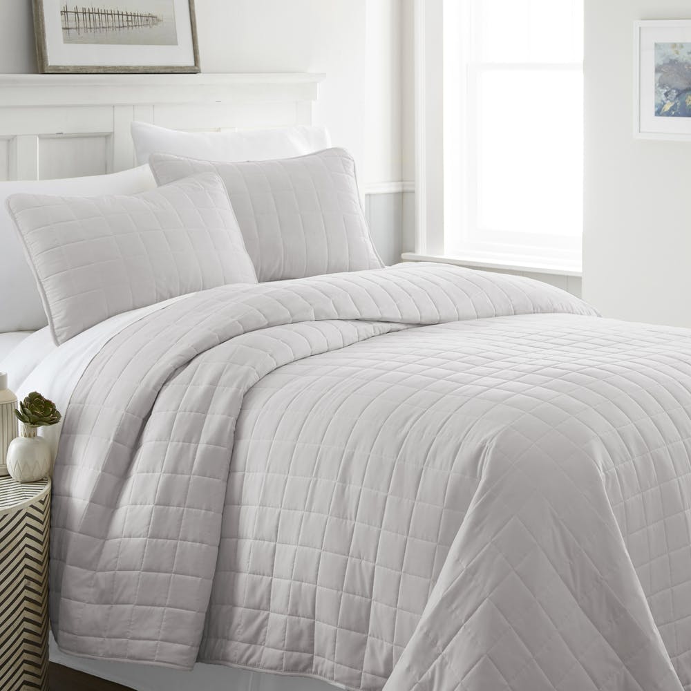 Quilted Coverlet Sets - Gray Queen 3 Piece 2
