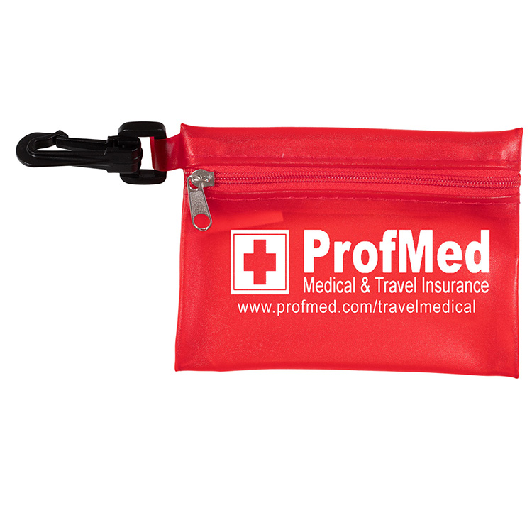 "MEDI" 19 Piece First Aid Kit in Translucent Zipper Kit with Plastic Carabiner Attachment 20