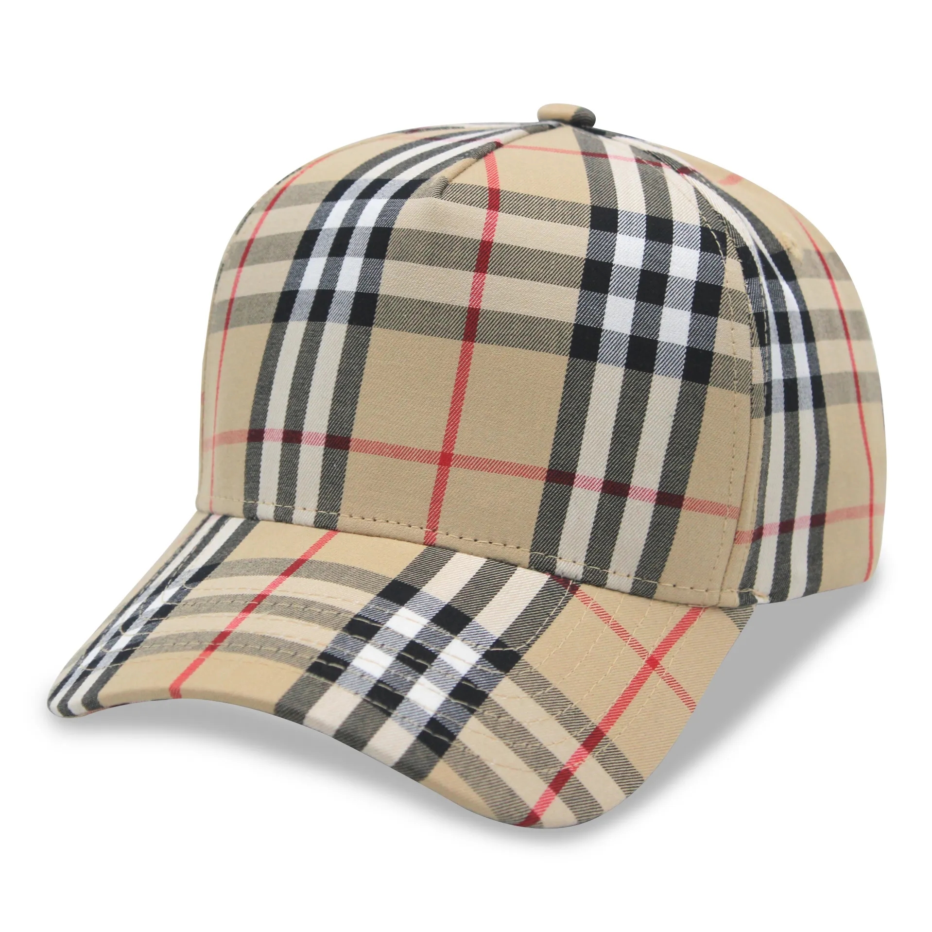 5 Panel Designer Plaid Baseball Cap Cotton