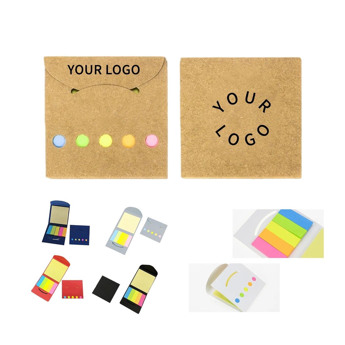 Multi-Color Sticky Note Tabs 3.15 inches with Half-Adhesive Back, Customizable 4