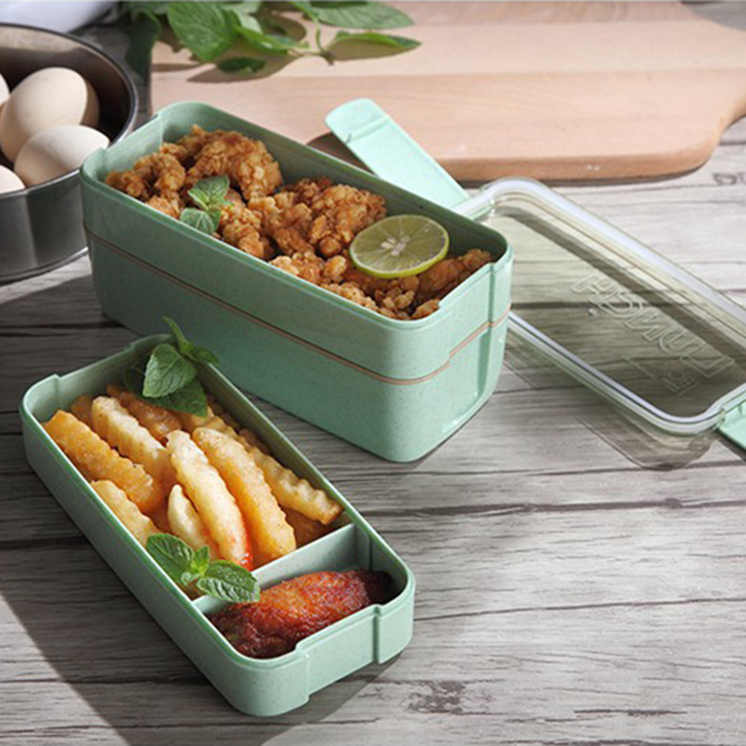 Three Layers Outdoor Picnic Wheat Plastic Bento Box 3