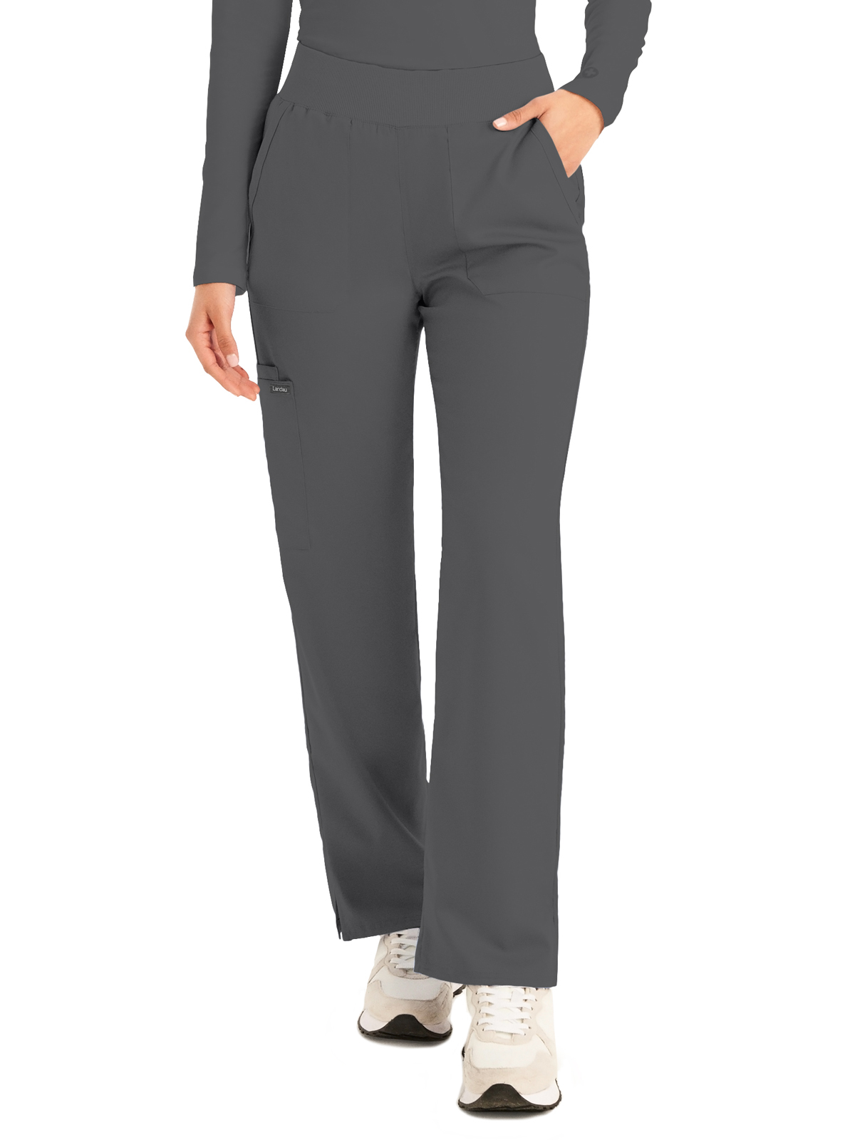 Landau - ProFlex - Women's Five-Pocket Mid-Rise Rib-Knit Elastic Waist Straight Leg Pant 51