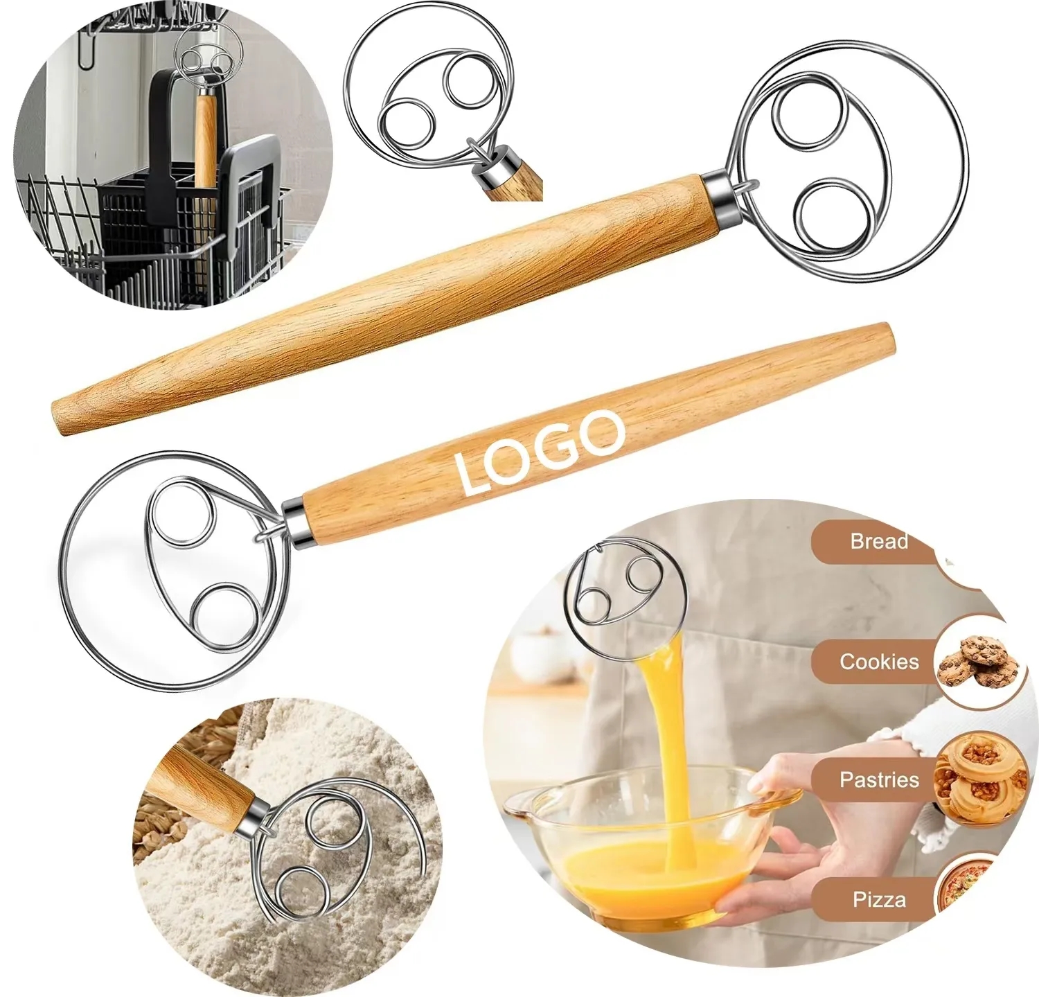 Wooden Handle Bread Dough Whisk 8
