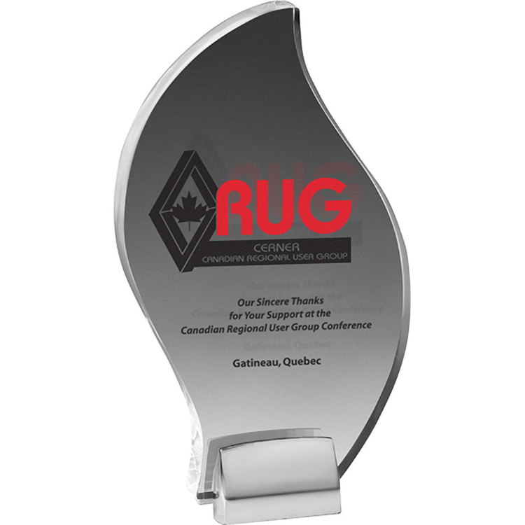 Chrome Base Clear Acrylic Flame Award (8 3/4"x 5"x 3/4") Screen-Printed