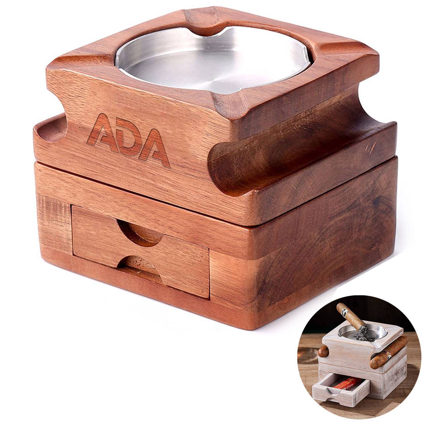 Detachable Wooden Cigar Ashtray w/ Drawer 3