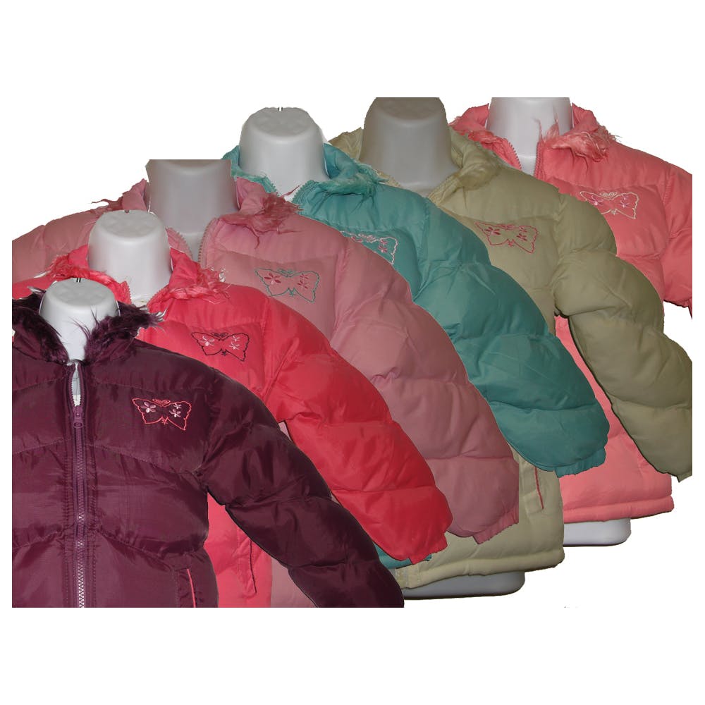 Girls' Puffy Jackets - 4-7 Hooded Assorted Colors 1