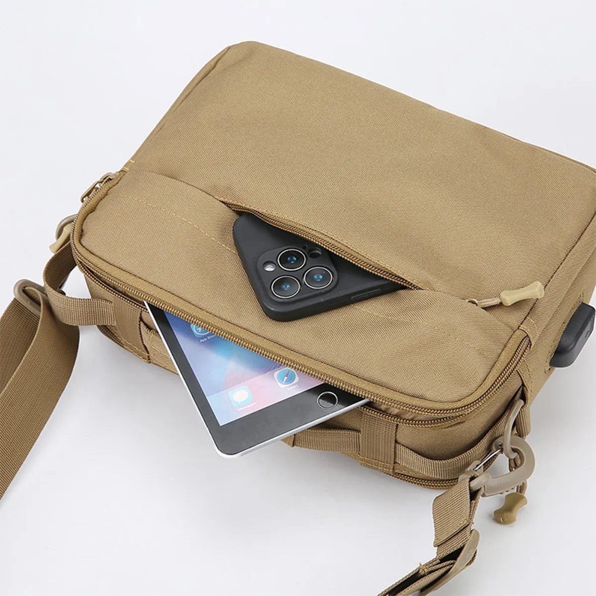 Durable Tactical Messenger Shoulder Bag W/ USB Charging Port 3
