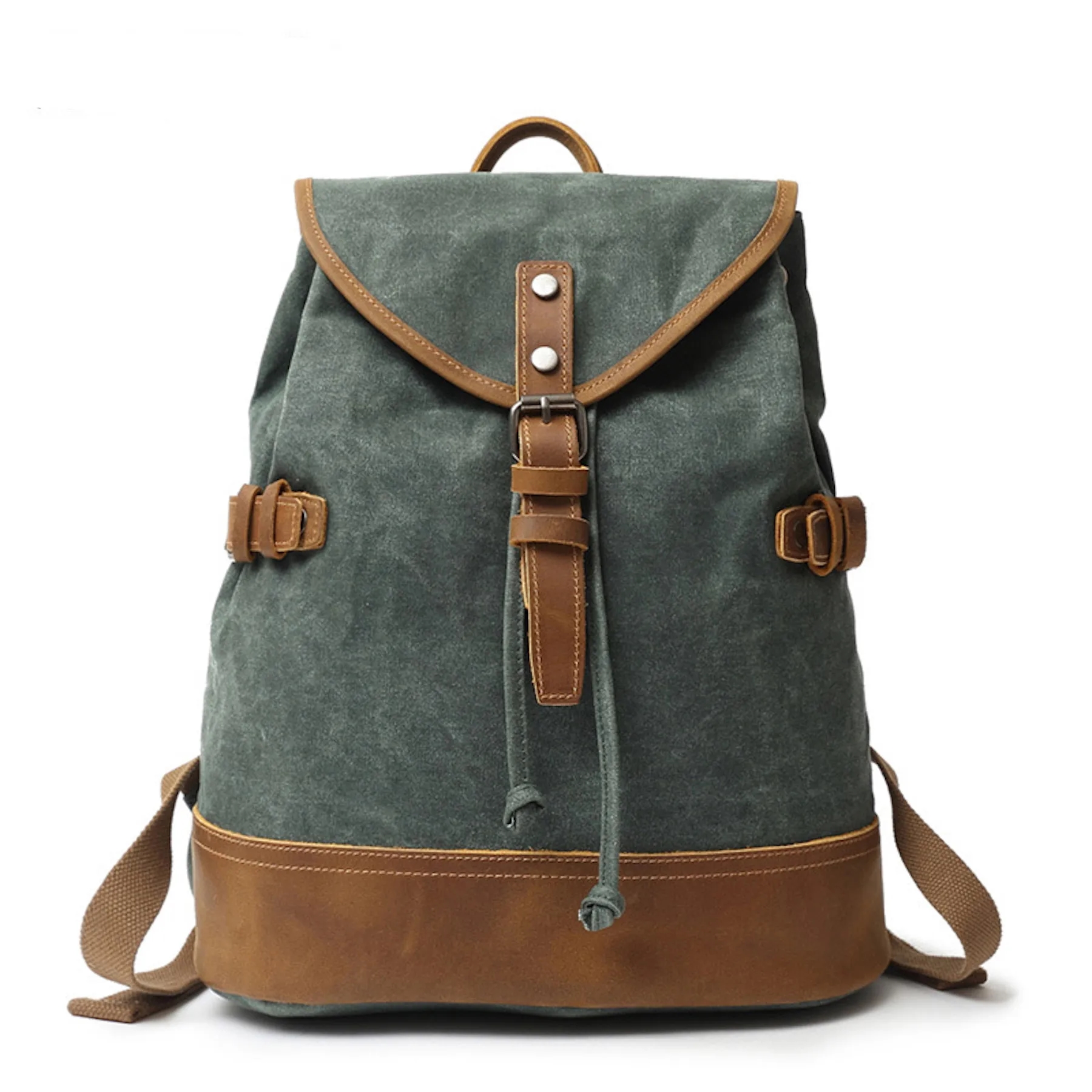 Vintage Waterproof Backpack Daypack Made of Canvas Leather 1