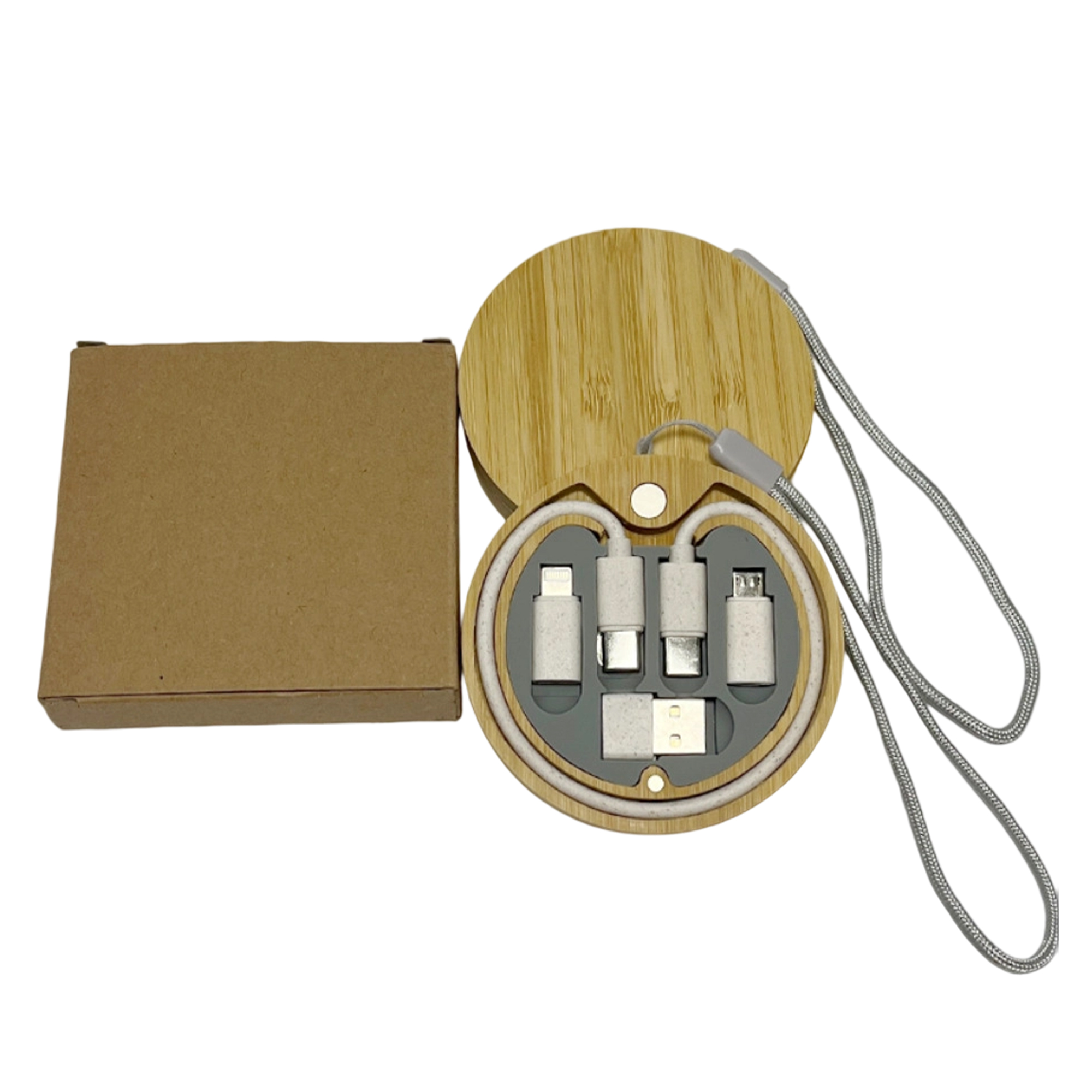 Multi Device Cable Kit With Bamboo Storage Box 3.15" By 3.15" 3