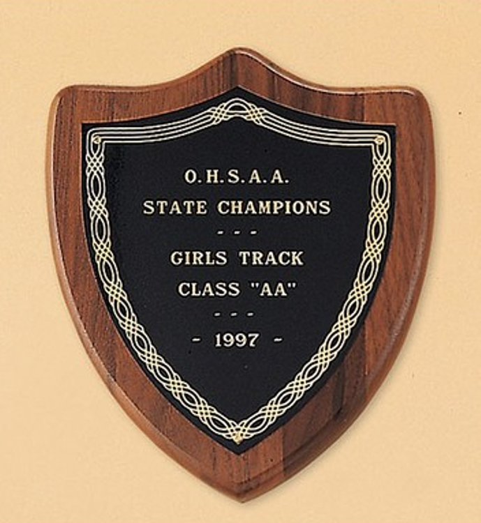 American walnut plaque with a black brass plate. 7" x 8" Award