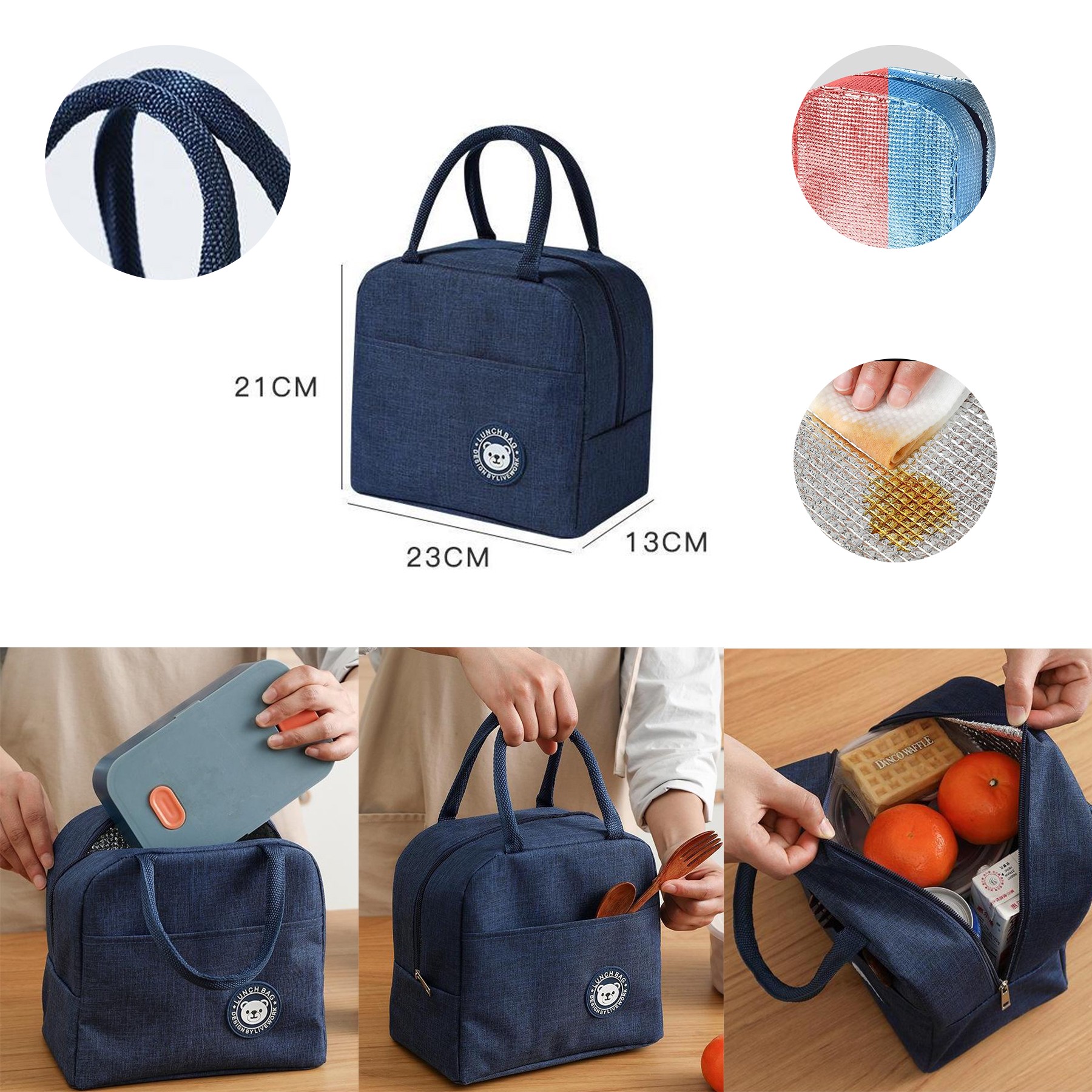 Portable Bear Insulated Lunch Bag Oxford Cloth Bento Bag 2