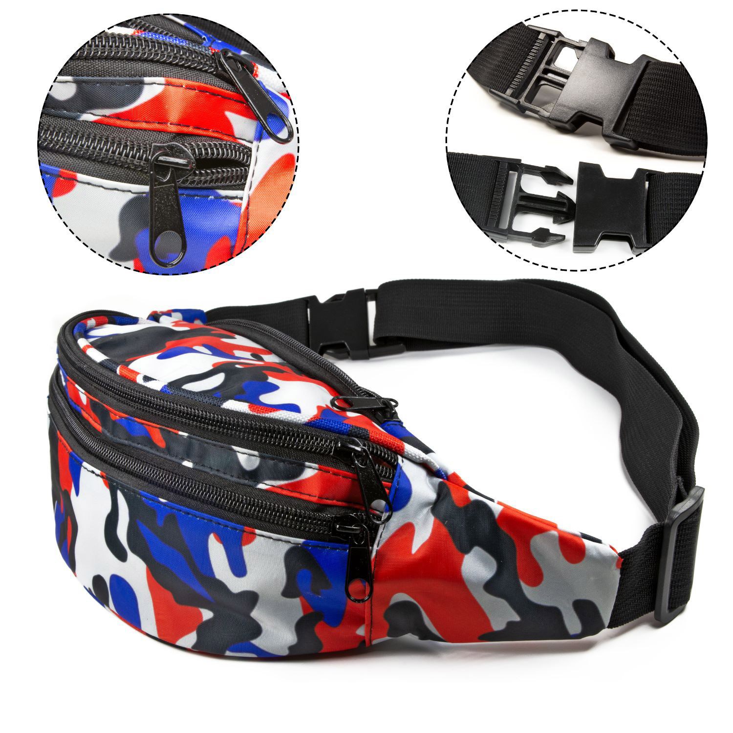 Premium Fanny Pack w/ Three Zippers Travel Waist Bag 4