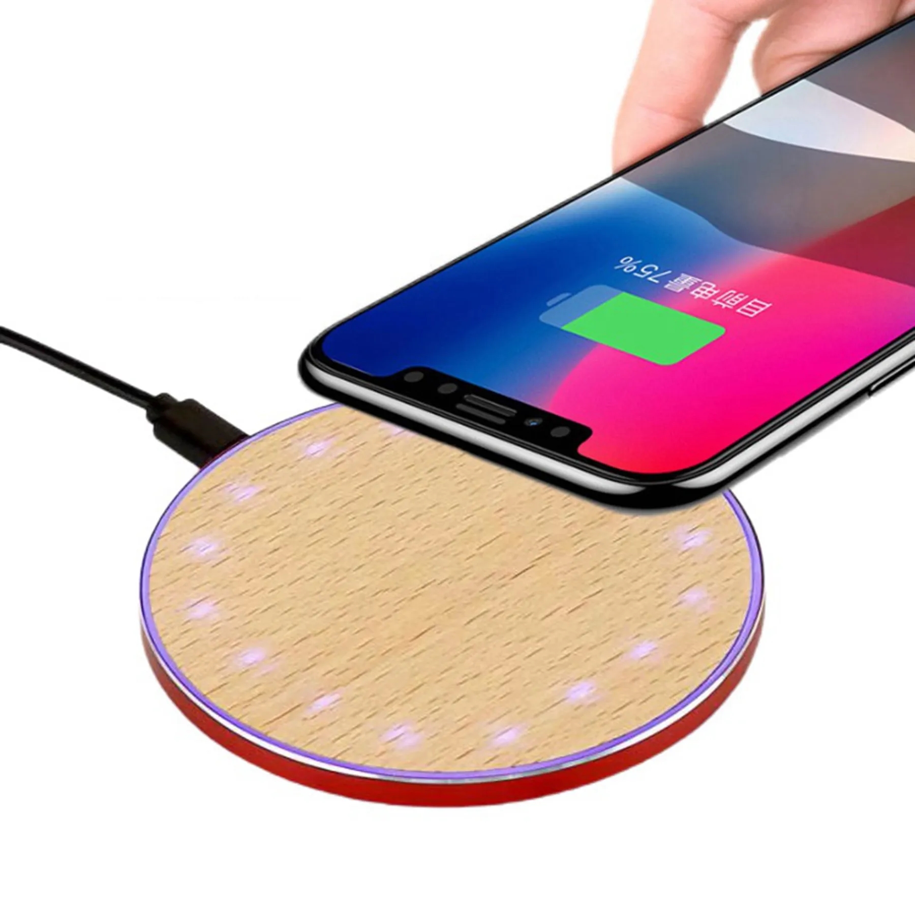 10W Wooden Round Ultra-thin Wireless Charger 3