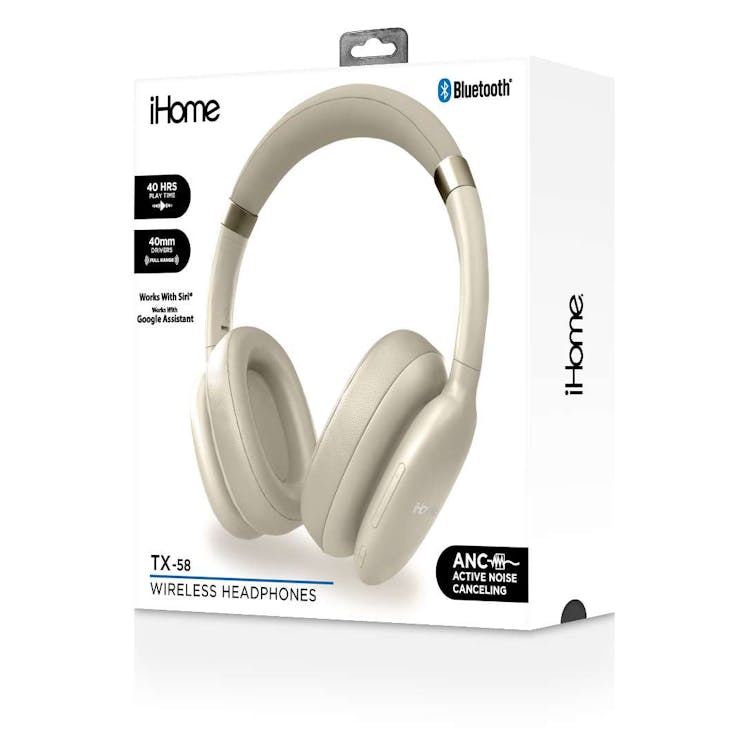 iHome Wireless Headphones with Active Noise Cancelling - Beige 2
